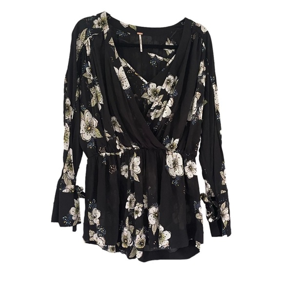 Free People Black Tuscan Dreams Floral Blouse, S - Picture 2 of 14